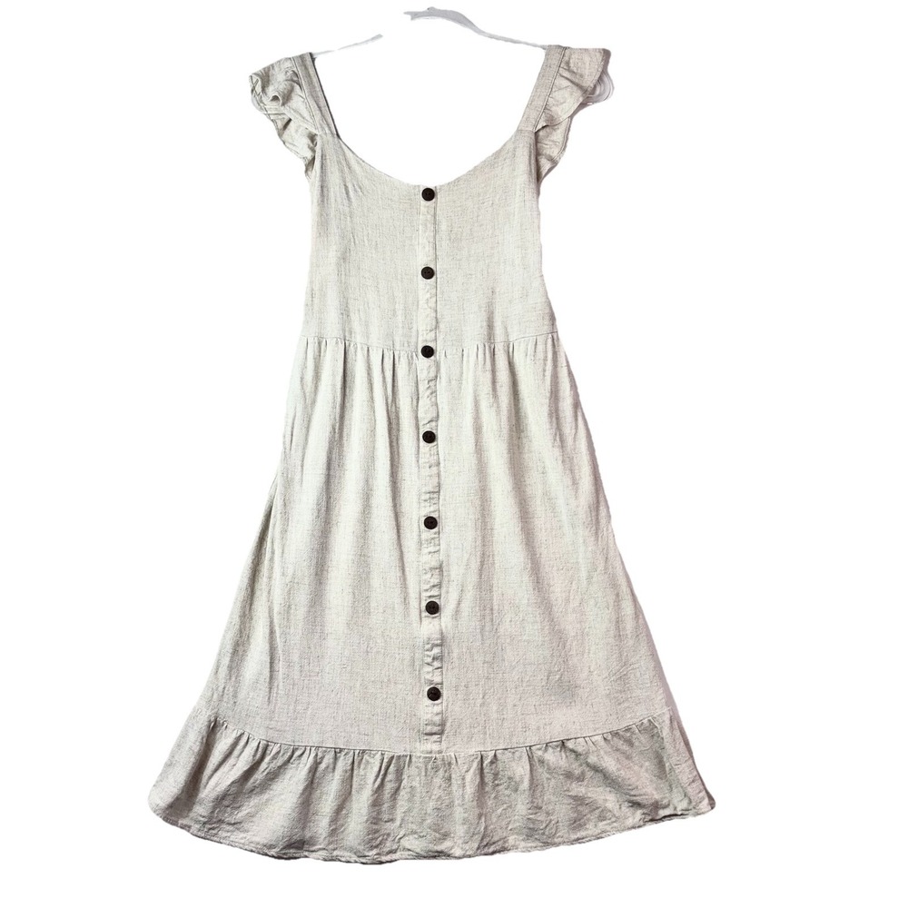 Monteau Los Angeles Dress Women's‎ Size Large Cream Linen Blend Ruffle Hem Boho